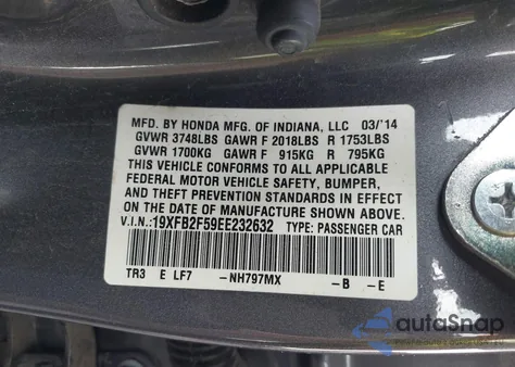 2014 Honda Civic Lx from USA, damaged, VIN 19XFB2F59EE232632